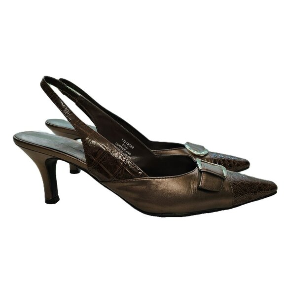*New Low Price** Metallic Brown Buckled Slingback Pumps - Picture 1 of 11